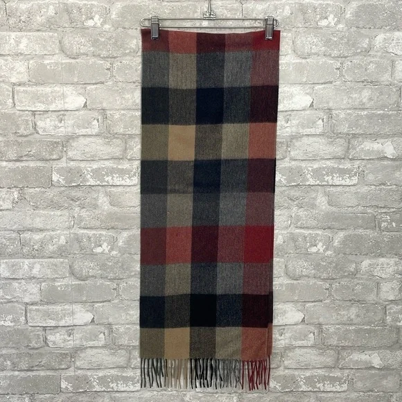 Jos A Bank Cashmere Plaid Fringe Scarf