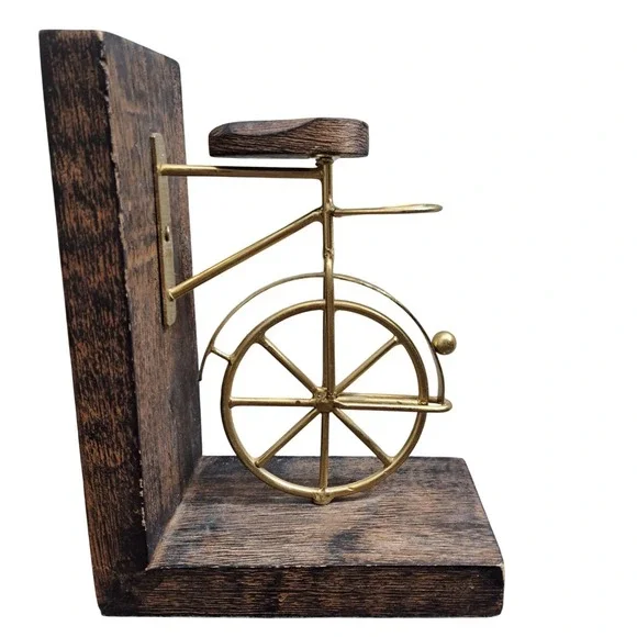 Vintage Style Bicycle Bookend Wood Metal Desk Shelf Decor Accent 5.5 in x 7.5 in