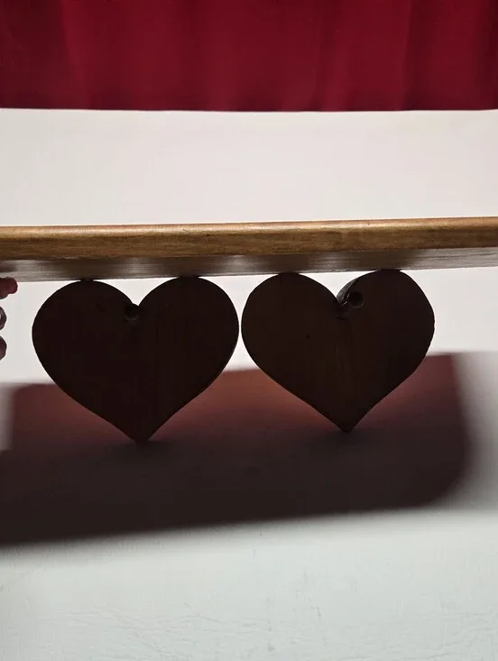 Vintage Wooden Heart Wall Shelf with 2 Pegs Cottagecore Country Heart