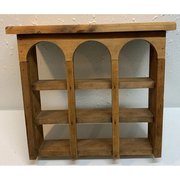 Vintage Wood Wall Tea Cup Saucer 3 Tier Knick Knack Display Shelf Curio Wooden