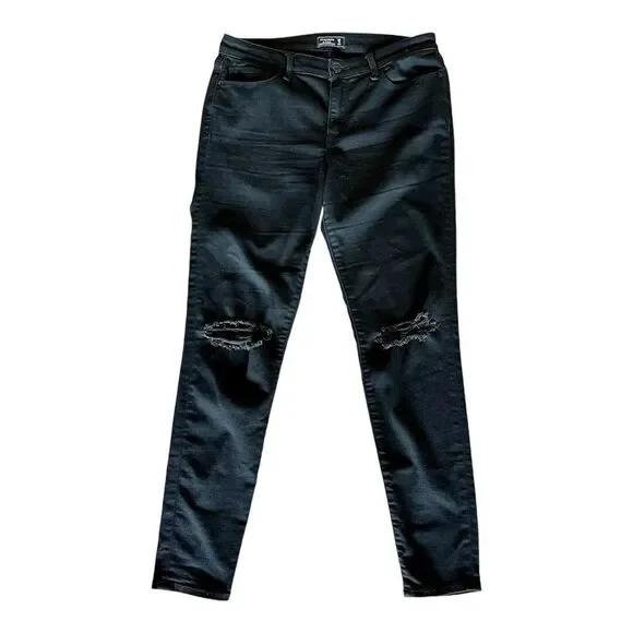 Abercrombie & Fitch Womens Harper Super Skinny Jeans Black Distressed Solid 28
