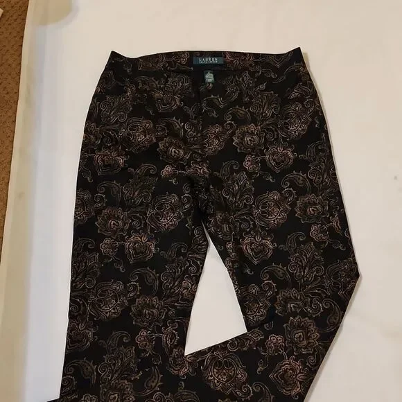 Lauren Ralph Lauren Black Paisley Skinny Jeans Pants size 4