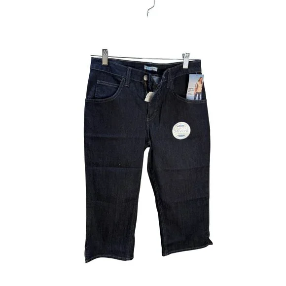 Riders By Lee Womens Mid Rise Capri Jeans Dark Wash Stretch Denim Size 8M‎