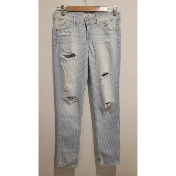 Hollister Jeans Women's Size 0‎ 29x33 Blue Striped American Preppy Stretch Denim