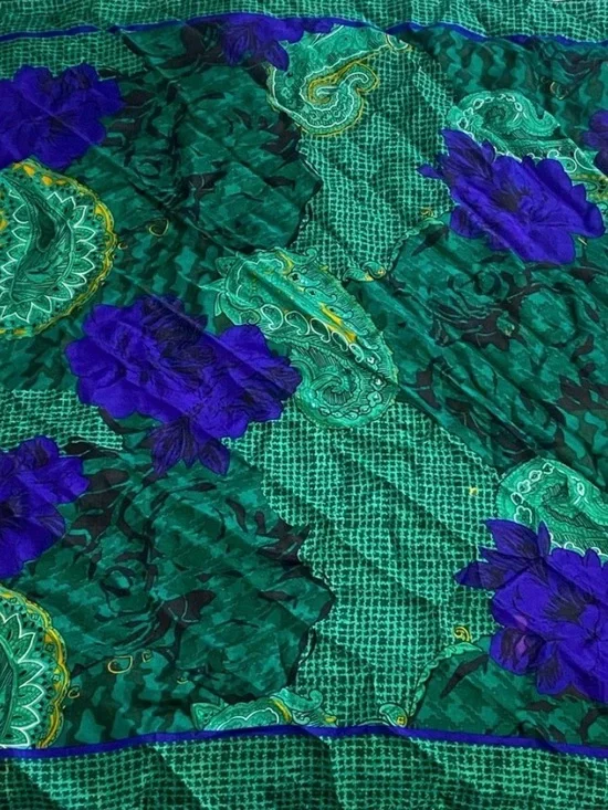 Dior Emerald Green & Royal Blue Paisley Floral Silk Scarf