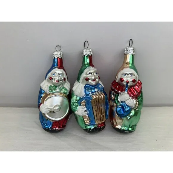 3 Vintage Clown Christmas Tree Ornaments Germany‎ Musical Instruments