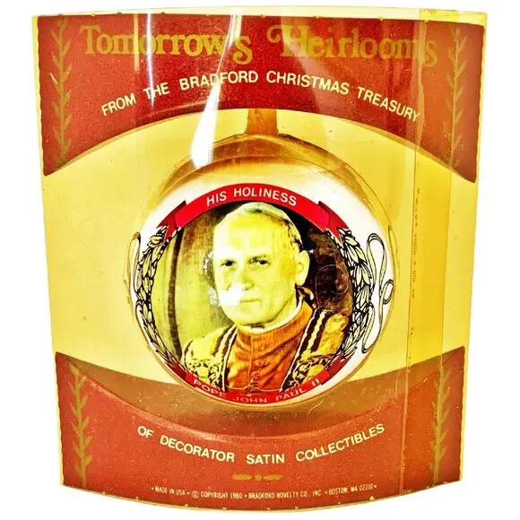 Vintage 1980 Pope John Paul II Christmas Tree Ornament Satin‎ Bradford NEW NIB