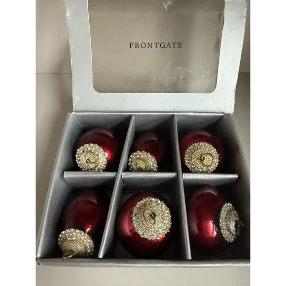 6 Frontgate Christmas Ornaments Red Glass Mercury Hard To Find