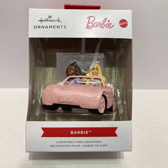 HALLMARK CHRISTMAS ORNAMENT ~ MATTEL ~ 2 BARBIES ~ PINK CORVETTE CAR ~ 2024 *NEW