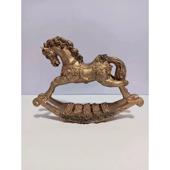 Rocking Horse Hard Plastic Gold Tone Christmas Country Farmhouse Decor 9