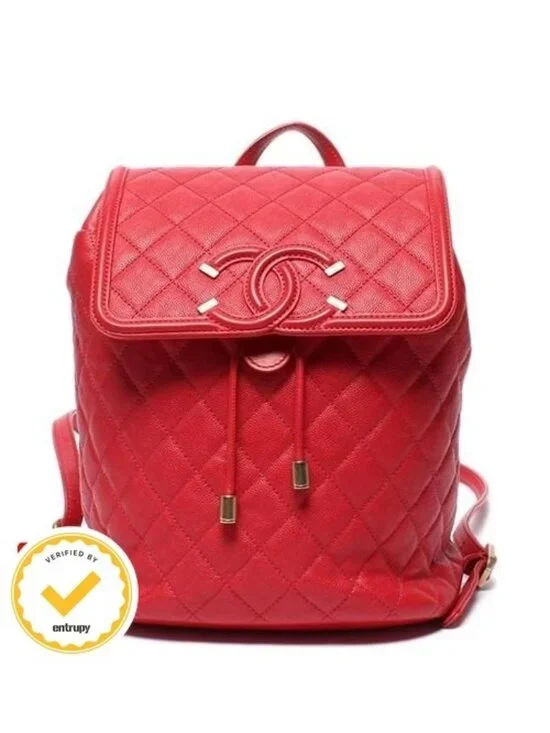 Chanel Backpack CC Filigree Caviar Leather Gold Quilted