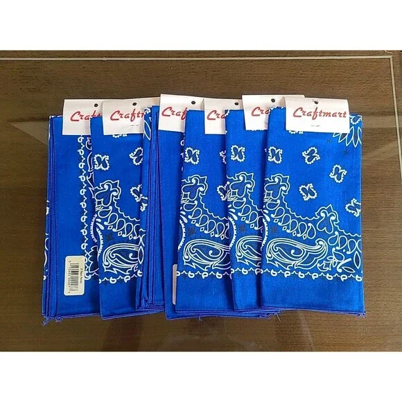 6 Pack Bandana 100% Cotton Blue Paisley Double-Sided Scarf Head Neck Face Mask