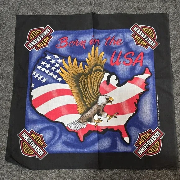Harley Davidson Bandana Motorcycle Biker Born in the USA Flag American Eagle NOS