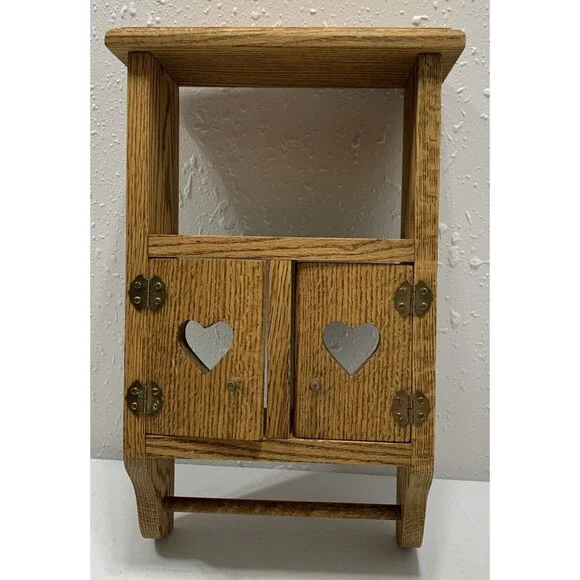 Vintage Country Wooden Wall Curio Cabinet Shelf Knick Knack Collectibles W/Pegs