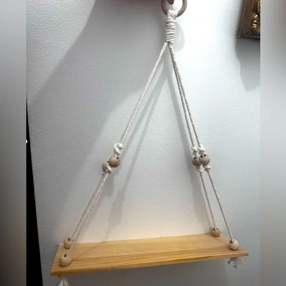 Hanging Floating Shelf Natural Wood Rope