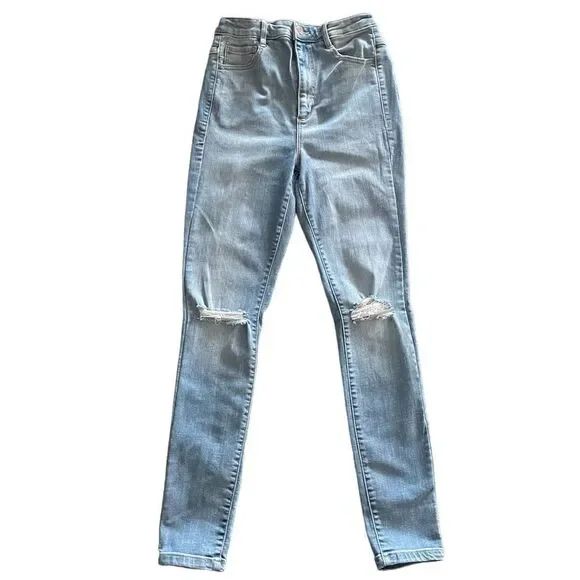 Garage Light Wash Distressed Faded High Rise Skinny Leg Denim Jeans SZ 5 26x28
