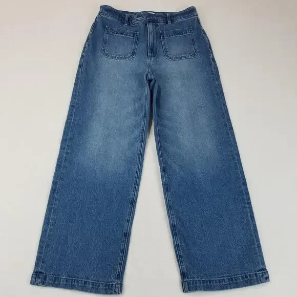 LOFT Jeans Womens 27 4 Blue The Wide Leg Denim Patch Pockets Wide Leg Pants