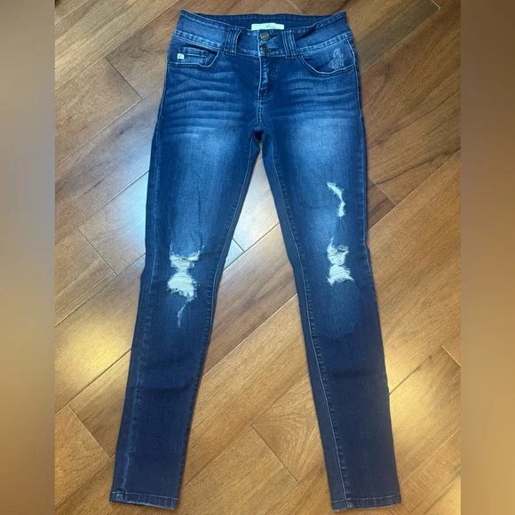 KANCAN Women's Blue Distressed Skinny Jeans