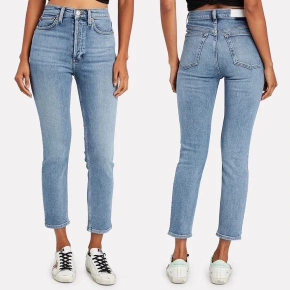 Re/Done- Vintage 90s Fit Style Dark Wash High Rise Ankle Crop Jeans Size 25
