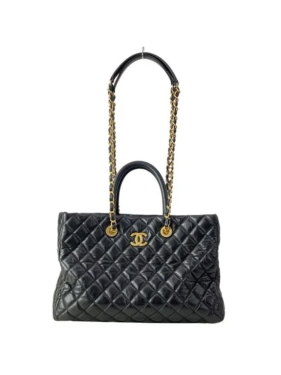 Chanel Shoulder Bag Quilted Black Matte Togo Chain 2-Way