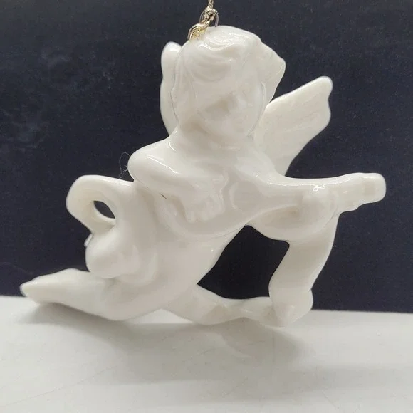Vintage Christmas Ornament Cherub With Violin Ceramic