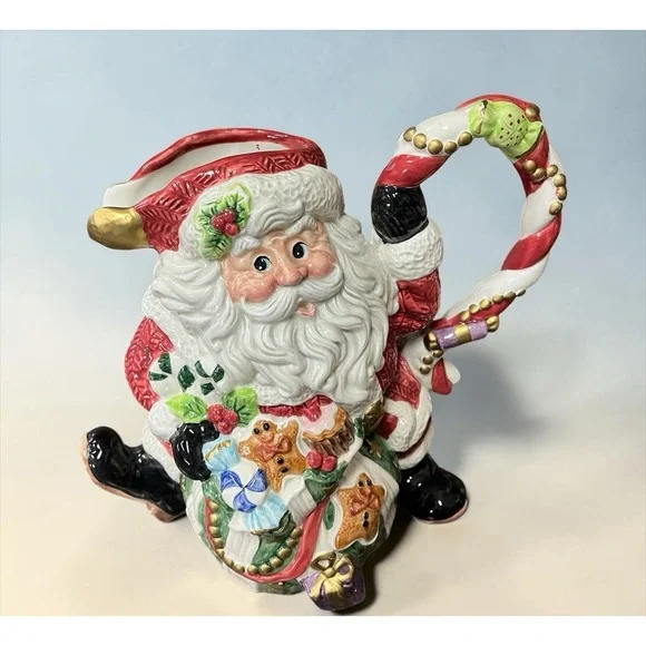 Fitz & Floyd Sugar Plum Santa Claus Pitcher Christmas Ceramic Holiday Serving