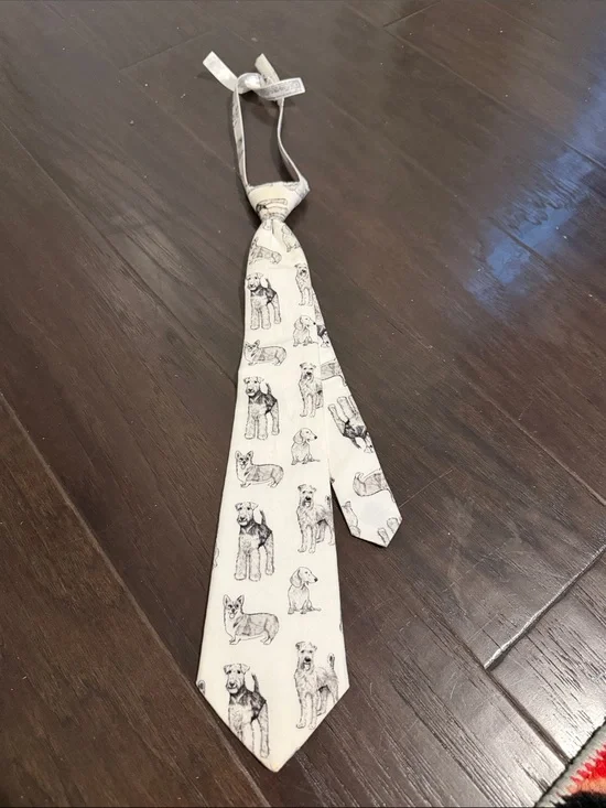 Janie and Jack Cream Tie with Black Dog Sketches