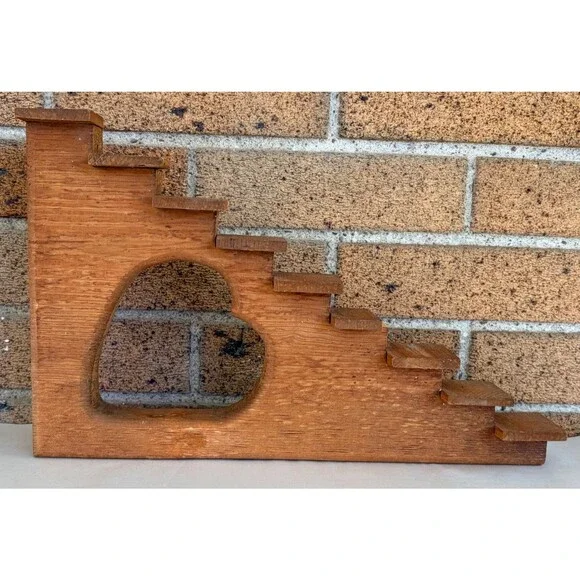 Vtg Wood Staircase Trinket Shelf  Heart Cutouts 80s 90s Country Decor