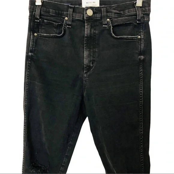 MCGUIRE Vintage Slim High Rise Destroyed Blown Out Knee Jeans Black 27 goth
