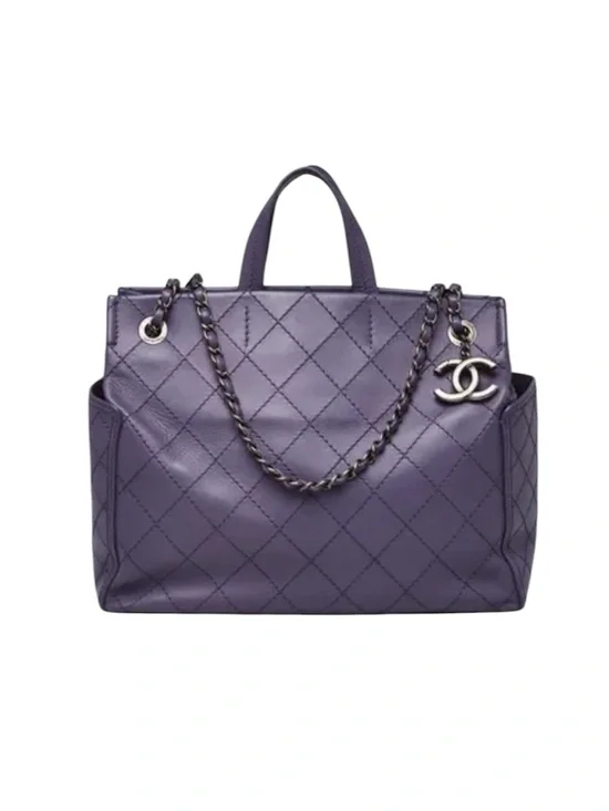 CHANEL Purple Quilted Calfskin Leather CC Pocket Tote Bag