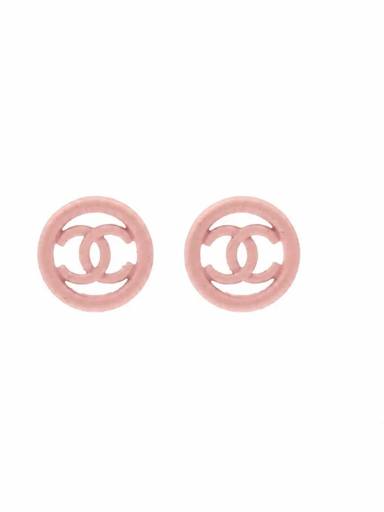 CHANEL Pink Stud CC Round Logo Stud Earrings