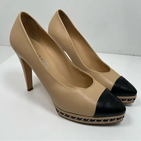Chanel Beige And Black Classic Heels Size 41 - 10 US