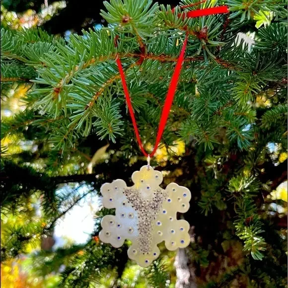 Handmade stamped personalized snowflake Christmas tree silver aluminum‎ ornament