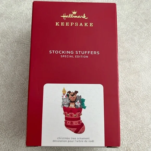 Hallmark stocking stuffer cat and dog ornament brand new