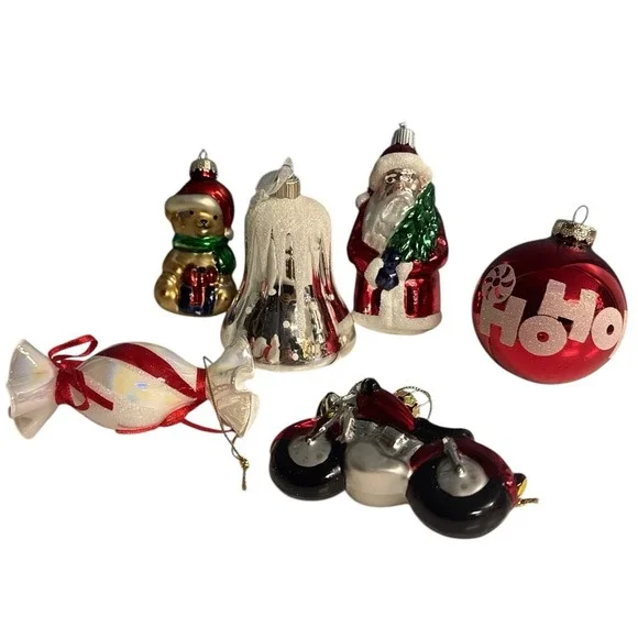 Vtg Lot Of Hand Blown Glass Christmas Ornaments Bell Motorcycle Santa Bear‎ +