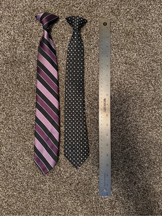 2 Never Worn- Clip On Neckties - Purple & Black Striped  + Black Polka Dot