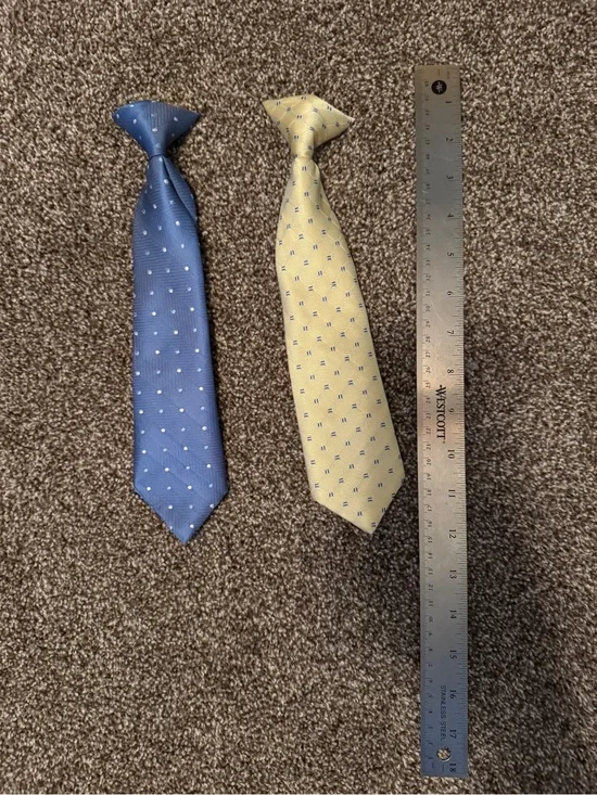 2 Clip On Neckties-Never Worn- Polka Dot & Yellow Micro-Pattern