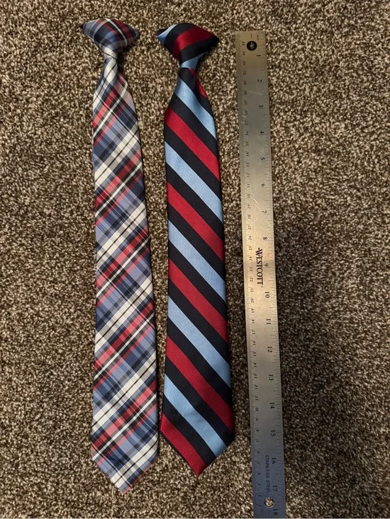 2 Never Worn Clip on Neckties- Red and Blue Striped