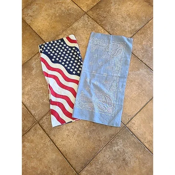 Vintage Bandanas Handkerchiefs Lot of 2 Pastel Paisley & American Pride