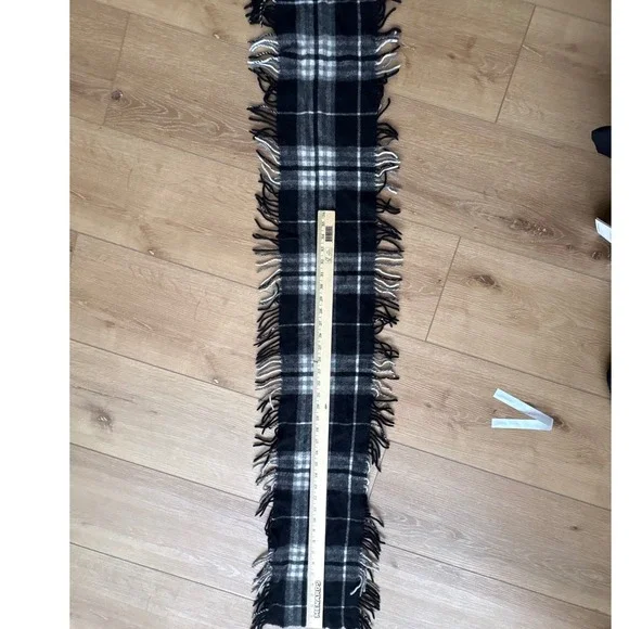 Plaid Fringed Scarf Black White Grey Checkered Winter Neck 100% cashmere‎ unisex