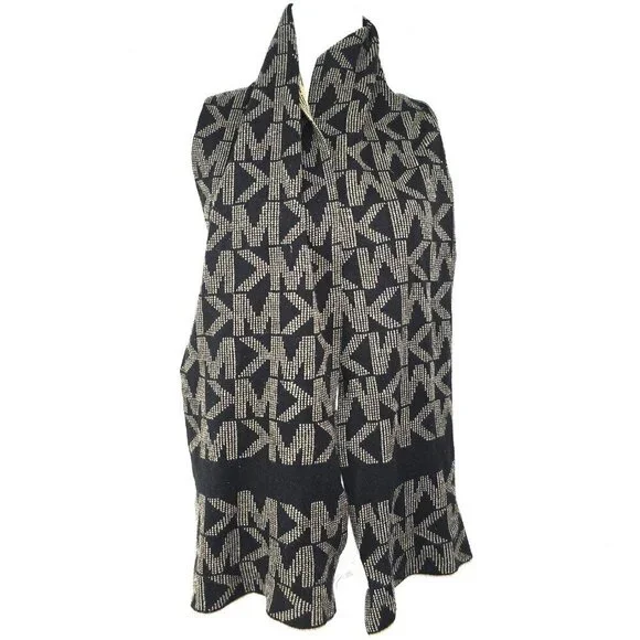 Michael Kors Scarf MK Logo Reversible Black Tan Unisex