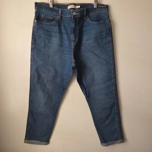 EUC SIGNATURE LEVIS STRAUSS HERITAGE MID RISE BOYFRIEND CUFFED JEANS SIZE 14 WMN