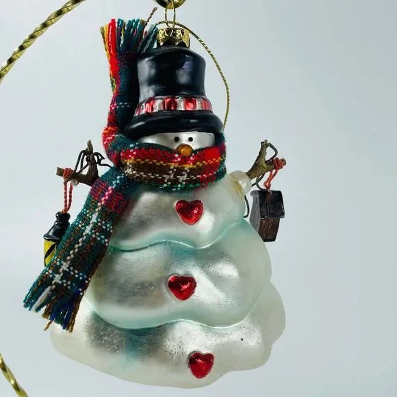 Glass Snowman Christmas Ornament Hand-Painted Winter Holiday Decor Cloth Scarf