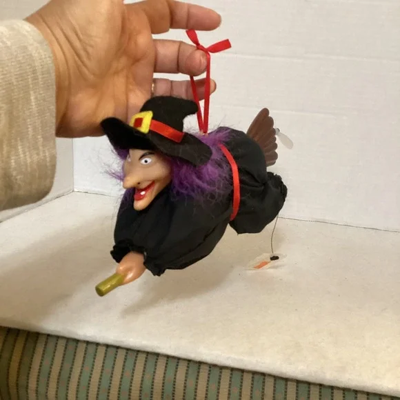 Vintage Halloween Witch on Broom Propeller Broomstick Decoration Ornament