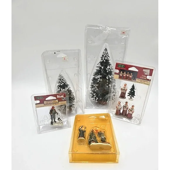 Lemax‎ Village Evergreen Trees Choir Singers Christmas Fireman And Dalmatian LOT