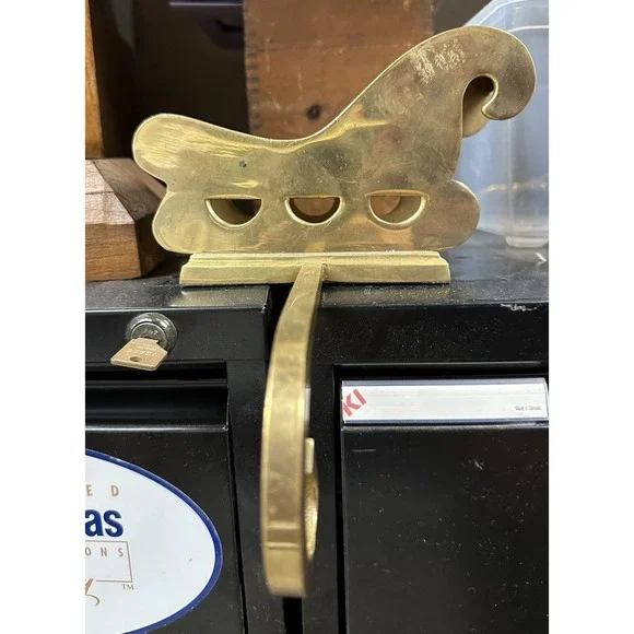 Vintage Solid Brass Christmas Stocking Hangers Holders Christmas Sleigh