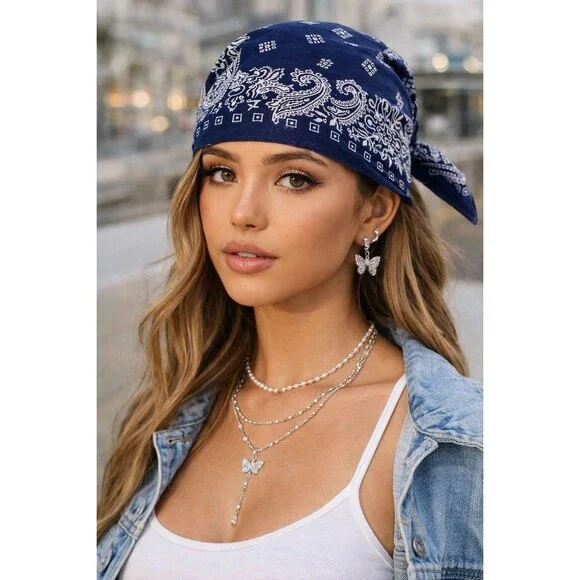 Vintage Paris Accessories Inc Bandana Navy Blue Paisley RN 13960 Made in USA