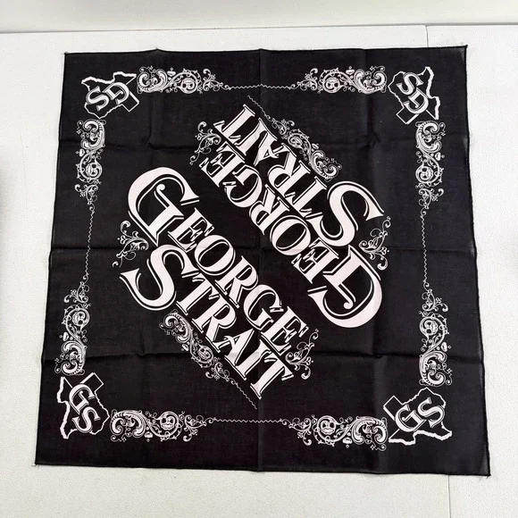 Vintage George Strait Country Music Texas Black Bandana Scarf 22