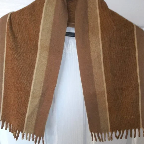 Prada Logo embroidered 100% cashmere scarf