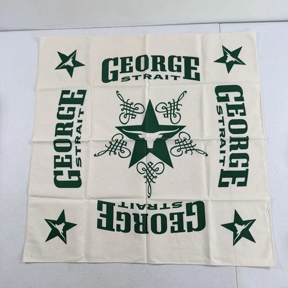 George Strait Country Music Texas Longhorn Beige Green Bandana Scarf 22